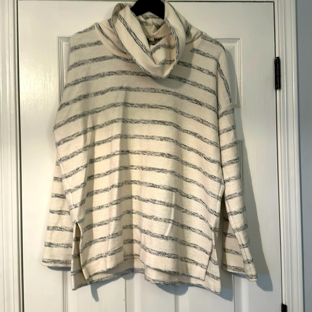 Loft cowl neck sweater, size L, navy and cream
